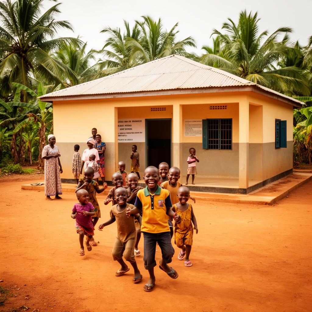 Children at a primary school built by Morta Cacao in Kono District